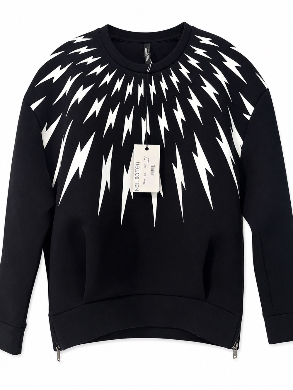 Neil Barrett BOLT Neoprene Bonded Oversized Side Zip Sweatshirt Size L Luxury